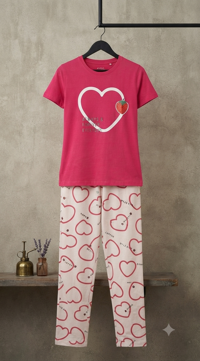 Womens Heart Print 2-Piece Pajama Set