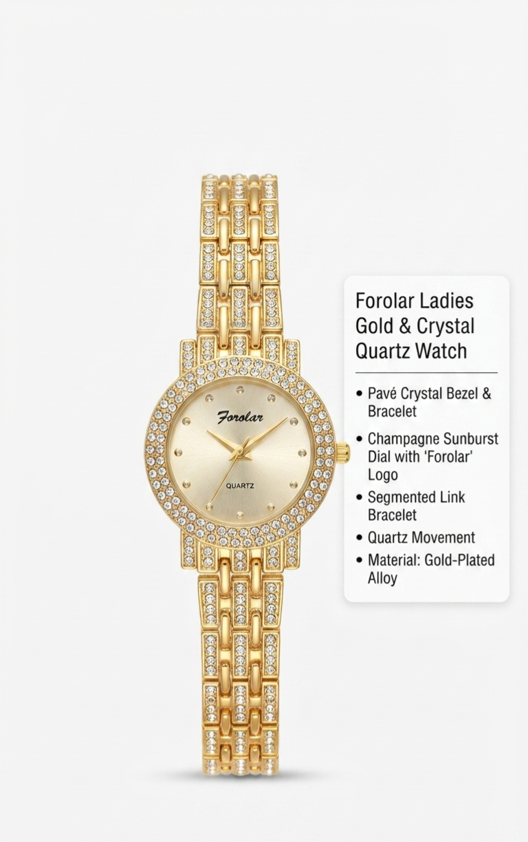 ✨ Forolar Ladies Gold & Crystal Quartz Watch ✨