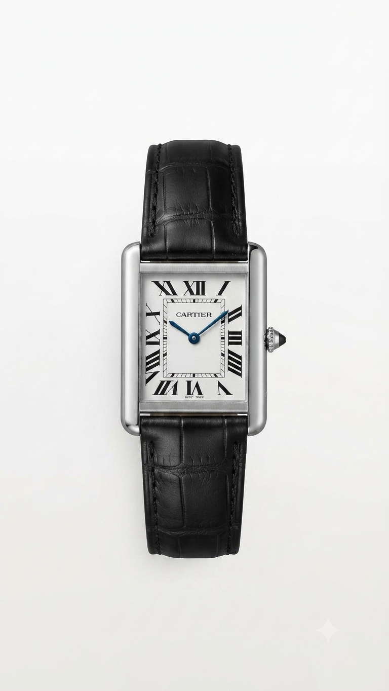 Cartier Tank-Style Watch with Leather Strap