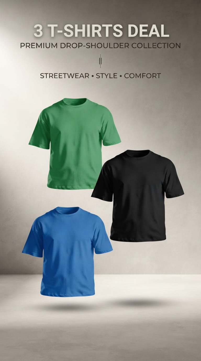 👕 3 T-Shirts Deal: Premium Drop-Shoulder Collection 👕